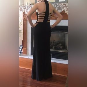 Juniors long black dress with sequin collar. Slit in front. Size 3/4.